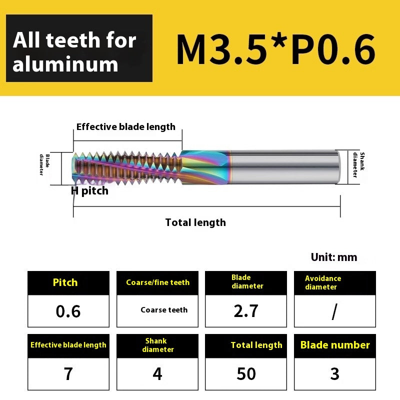 2136-65° aluminum with colorful thread milling cutter lengthened single tooth three-tooth full thread machining center tungsten carbide milling cutter M3M4M5 Shandong Denso Pricision Tools Co.,Ltd.